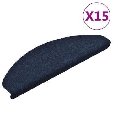 vidaXL Laiptų kilimėliai, lipnūs, 15 vnt., 65x21x4 cm, tamsiai mėlyni, pusapvaliai, dideli