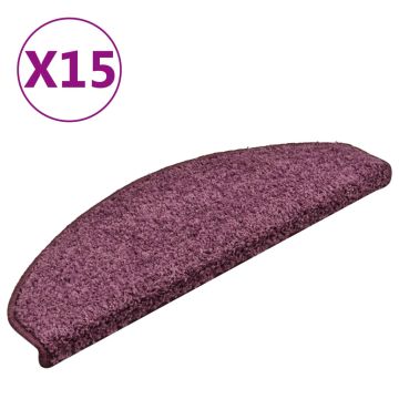 vidaXL Laiptų kilimėliai, 15 vnt., 65x21x4 cm, tamsiai violetiniai, pusapvaliai, dideli