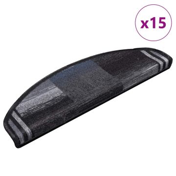 vidaXL Lipnūs laiptų kilimėliai, 15vnt., juodas ir pilkas, 65x21x4cm