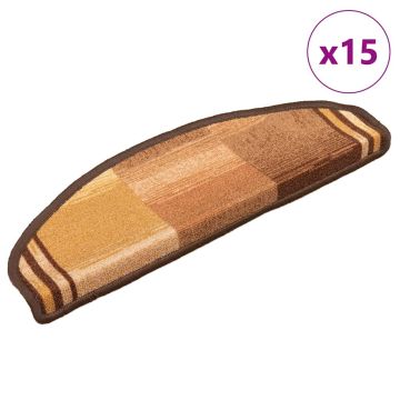 vidaXL Lipnūs laiptų kilimėliai, 15vnt., rudos spalvos, 65x21x4cm