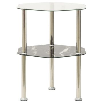 vidaXL Šoninis staliukas, 2aukštų, skaidrus/juodas 38x38x50cm, stiklas