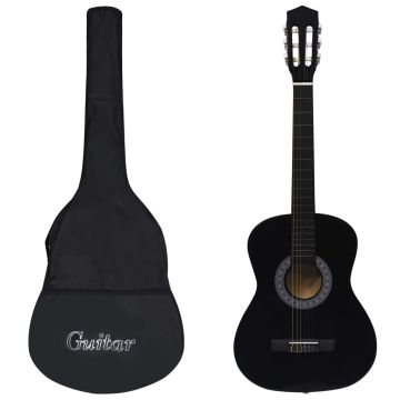 vidaXL Klasikinė gitara su dėklu pradedantiesiems, juoda, 3/4 36"