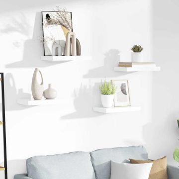 vidaXL Pakabinamos sieninės lentynos, 4vnt., baltos, 40x23x3,8cm, MDF