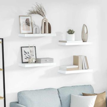 vidaXL Pakabinamos sieninės lentynos, 4vnt., baltos, 50x23x3,8cm, MDF