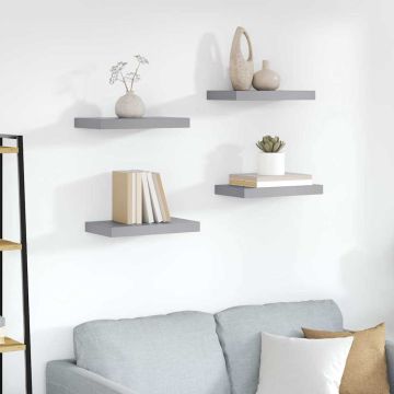 vidaXL Pakabinamos lentynos, 4vnt., pilkos, 23x23,5x3,8cm, MDF