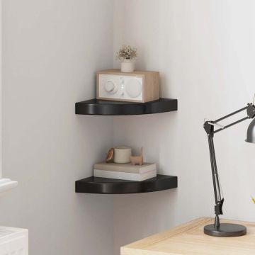 vidaXL Pakabinamos kampinės lentynos, 2vnt., juodos, 25x25x3,8cm, MDF
