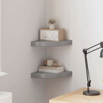 vidaXL Pakabinamos kampinės lentynos, 2vnt., pilkos, 25x25x3,8cm, MDF