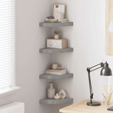 vidaXL Pakabinamos kampinės lentynos, 4vnt., pilkos, 25x25x3,8cm, MDF