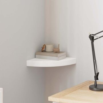 vidaXL Pakabinama kampinė lentyna, baltos spalvos, 25x25x3,8cm, MDF