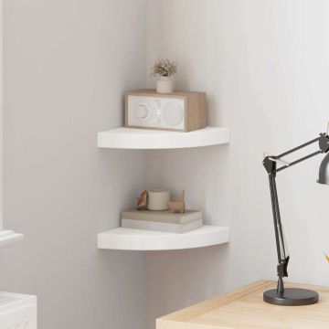 vidaXL Pakabinamos kampinės lentynos, 2vnt., baltos, 25x25x3,8cm, MDF
