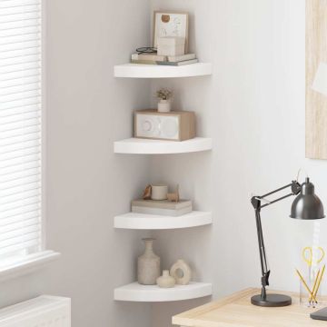 vidaXL Pakabinamos kampinės lentynos, 4vnt., baltos, 25x25x3,8cm, MDF
