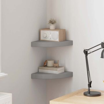 vidaXL Pakabinamos kampinės lentynos, 2vnt., pilkos, 25x25x3,8cm, MDF