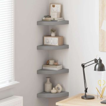 vidaXL Pakabinamos kampinės lentynos, 4vnt., pilkos, 25x25x3,8cm, MDF