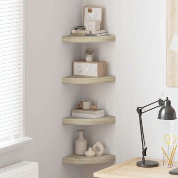 vidaXL Pakabinamos kampinės lentynos, 4vnt., ąžuolo, 25x25x3,8cm, MDF