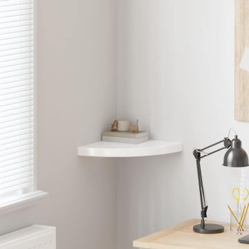 vidaXL Pakabinama kampinė lentyna, balta, 35x35x3,8cm, MDF, blizgi