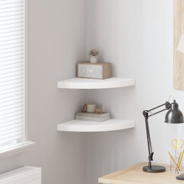 vidaXL Kampinės lentynos, 2 vnt., baltos, 35x35x3,8 cm, MDF