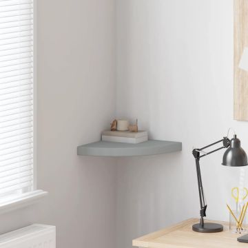 vidaXL Pakabinama kampinė lentyna, pilkos spalvos, 35x35x3,8cm, MDF