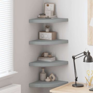 vidaXL Pakabinamos kampinės lentynos, 4vnt., pilkos, 35x35x3,8cm, MDF