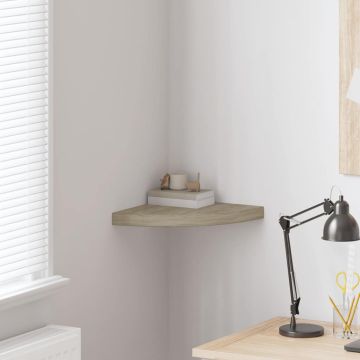 vidaXL Pakabinama kampinė lentyna, ąžuolo spalvos, 35x35x3,8cm, MDF