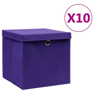 vidaXL Daiktadėžės su dangčiais, 10vnt., violetinės, 28x28x28cm