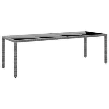 vidaXL Sodo stalas, pilkas, 250x100x75cm, stiklas ir poliratanas