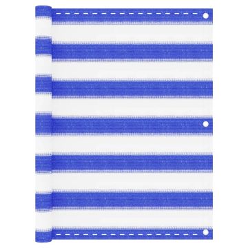 vidaXL Balkono pertvara, mėlynos ir baltos spalvos, 75x500cm, HDPE