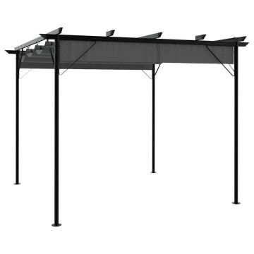 vidaXL Pergolė su įtraukiamu stogu, antracito spalvos, 3x3m, plienas