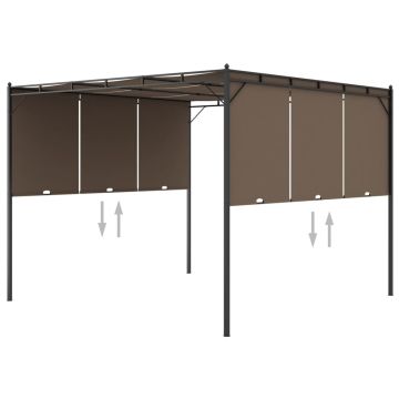 vidaXL Sodo pavėsinė su šonine užuolaida, taupe spalvos, 3x3x2,25m