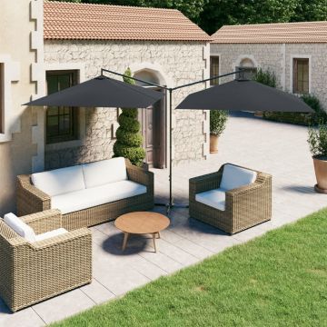 vidaXL Dvigubas sodo skėtis su plieniniu stulpu, antracito, 600x300cm