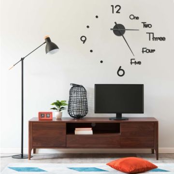 vidaXL Sieninis laikrodis, juodas, 100cm, modernaus dizaino, 3D, XXL