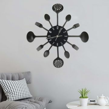 vidaXL Sieninis laikrodis, juodas, 40cm, aliuminis