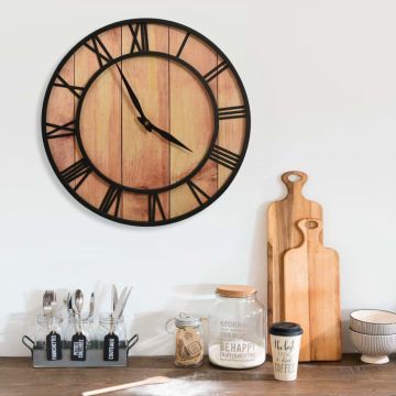 vidaXL Sieninis laikrodis, rudas ir juodas, 39cm, MDF ir geležis
