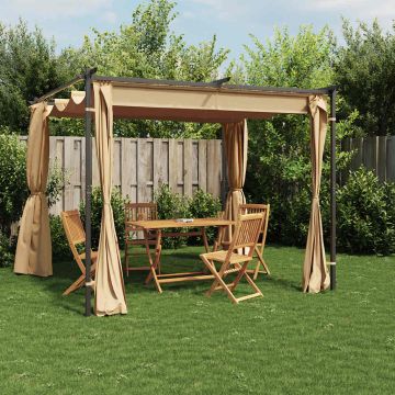 vidaXL Pavėsinė su užuolaidomis, taupe spalvos, 3x3m, plienas
