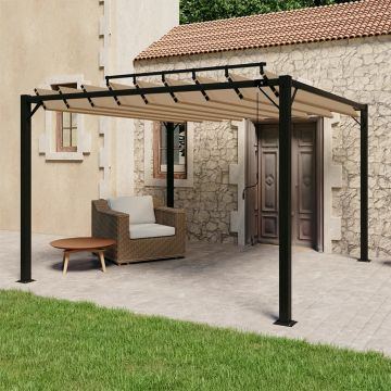 vidaXL Pavėsinė su žaliuzių stogu, taupe, 3x3m, audinys/aliuminis