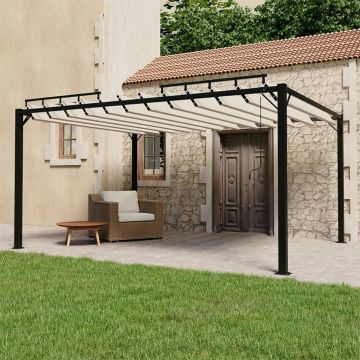 vidaXL Pavėsinė su žaliuzių stogu, kreminė, 3x4m, audinys/aliuminis