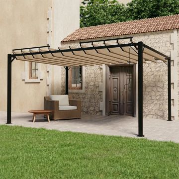 vidaXL Pavėsinė su žaliuzių stogu, taupe, 3x4m, audinys/aliuminis