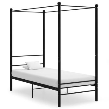 vidaXL Lovos rėmas su baldakimu, juodos spalvos, 90x200cm, metalas
