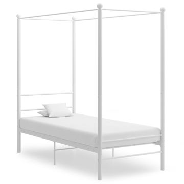 vidaXL Lovos rėmas su baldakimu, baltos spalvos, 90x200cm, metalas