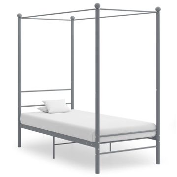 vidaXL Lovos rėmas su baldakimu, pilkos spalvos, 90x200cm, metalas