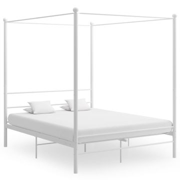 vidaXL Lovos rėmas su baldakimu, baltos spalvos, 160x200cm, metalas