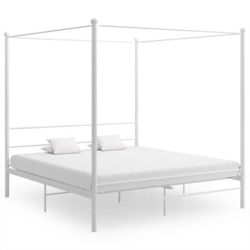 vidaXL Lovos rėmas su baldakimu, baltos spalvos, 180x200cm, metalas