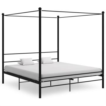 vidaXL Lovos rėmas su baldakimu, juodos spalvos, 200x200cm, metalas