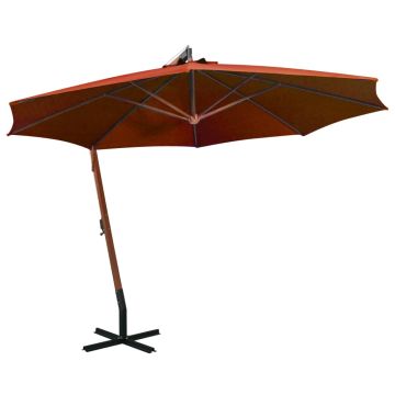 vidaXL Kabantis sodo skėtis su stulpu, terakota, 3,5x2,9m, eglė