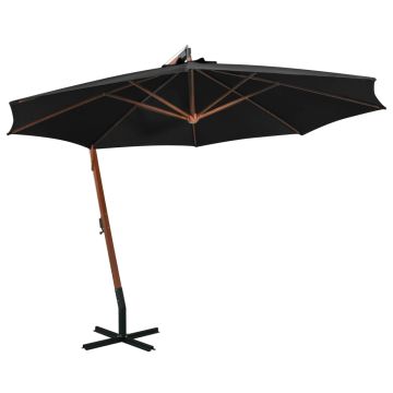 vidaXL Kabantis sodo skėtis su stulpu, juodas, 3,5x2,9m, eglės masyvas
