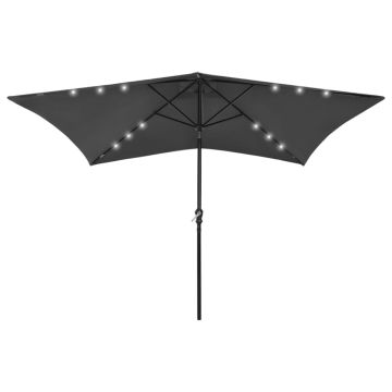 vidaXL Sodo skėtis nuo saulės su LED/plieniniu stulpu, antracito, 2x3m
