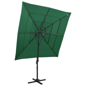 vidaXL Sodo skėtis su aliuminio stulpu, žalias, 250x250cm, 4 aukščių