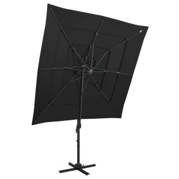 vidaXL Sodo skėtis su aliuminiu stulpu, juodas, 250x250cm, 4 aukščių