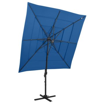 vidaXL Sodo skėtis su aliuminio stulpu, mėlynas, 250x250cm, 4 aukščių