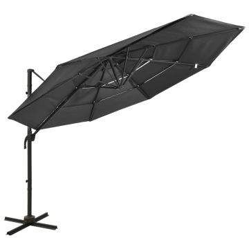 vidaXL Sodo skėtis su aliuminio stulpu, antracito, 3x3m, 4 aukščių