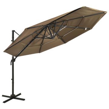 vidaXL Sodo skėtis su aliuminio stulpu, taupe, 3x3m, 4 aukščių